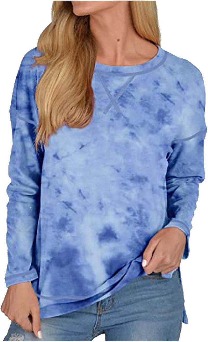 woobles Womens Sweatshirts for Ladies Tie Dye Printed Embroidery Collar Tunic Gradient Blouses Long Sleeve Pullovers - Image 1